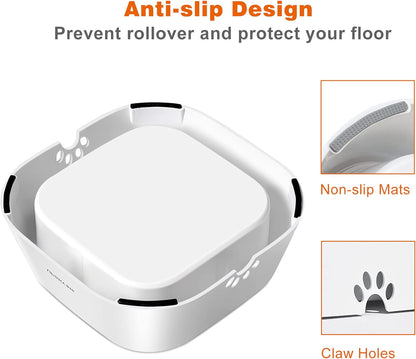 Dog Water Bowl - No-Slip Pet Water Dispenser and Slow Feeder Bowl, 35Oz Capacity